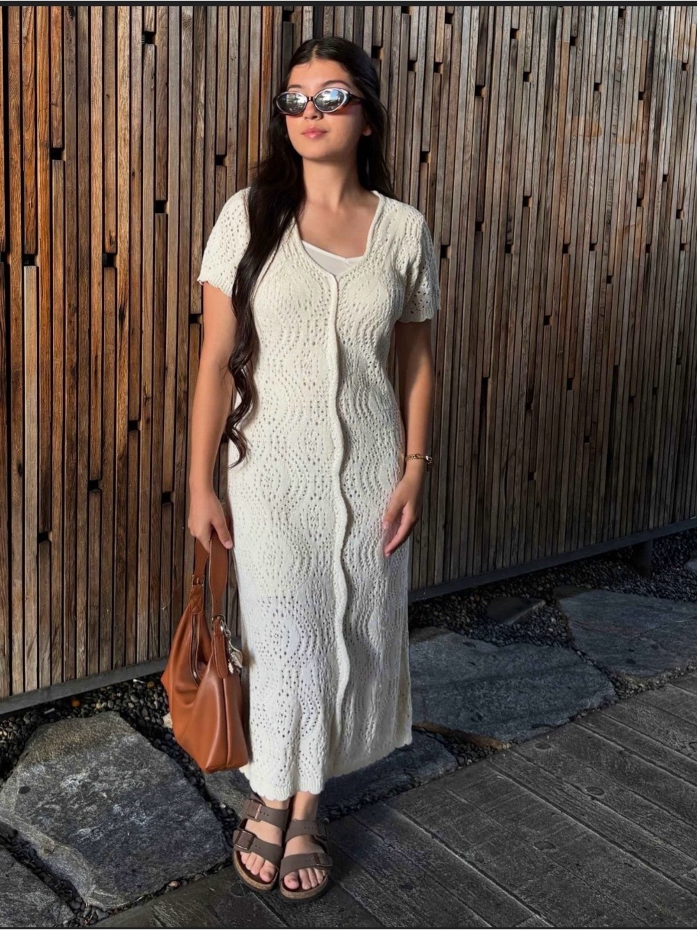 Western Ivory Crochet Maxi Dress with Short Sleeves